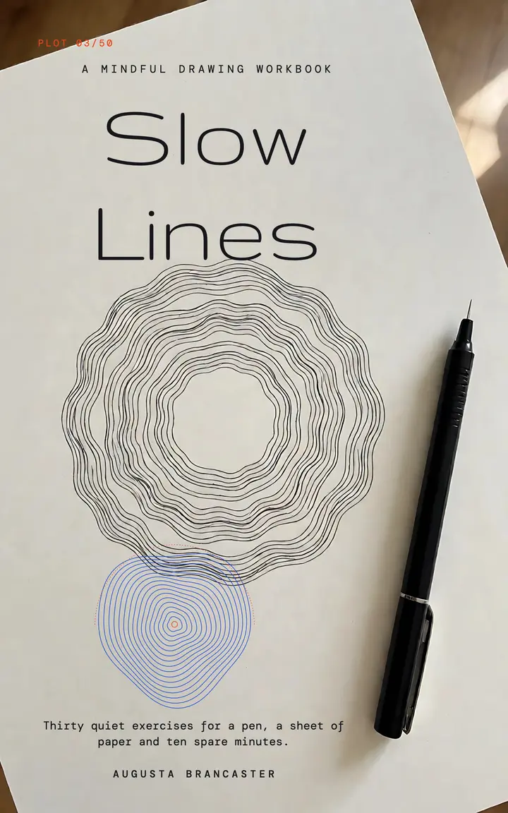 Slow Lines mindful drawing workbook ebook cover, pen-plotter linework template