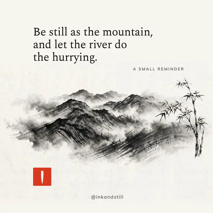 Slow living quote, ink wash mountains template