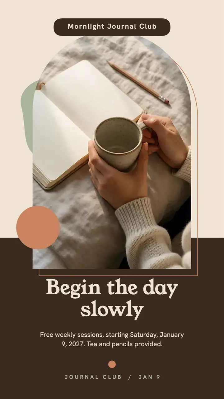 Slow morning journaling club story, arch frames template