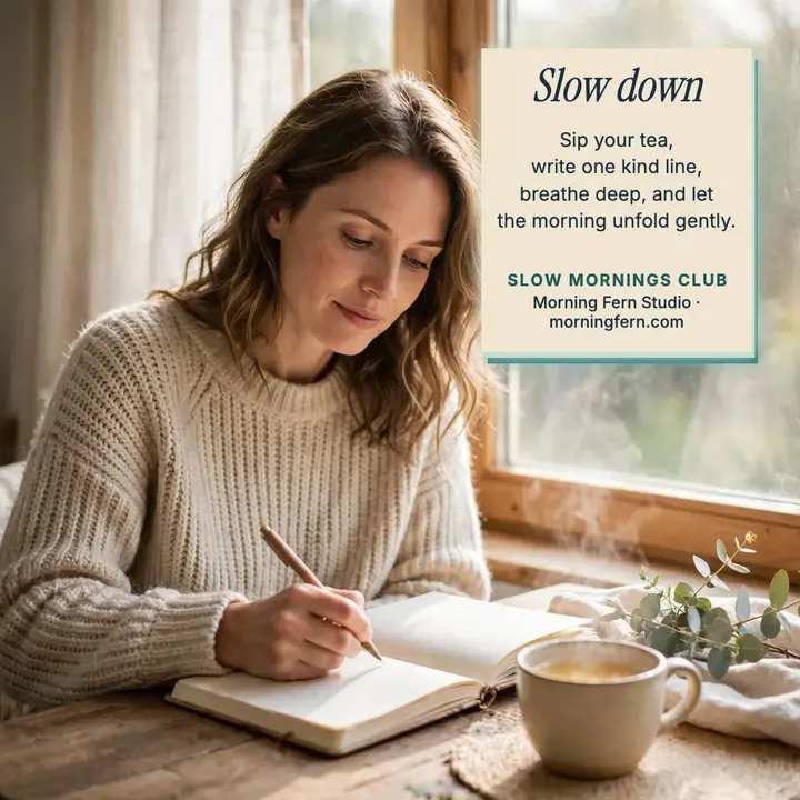 Slow morning journal and tea affirmation post template