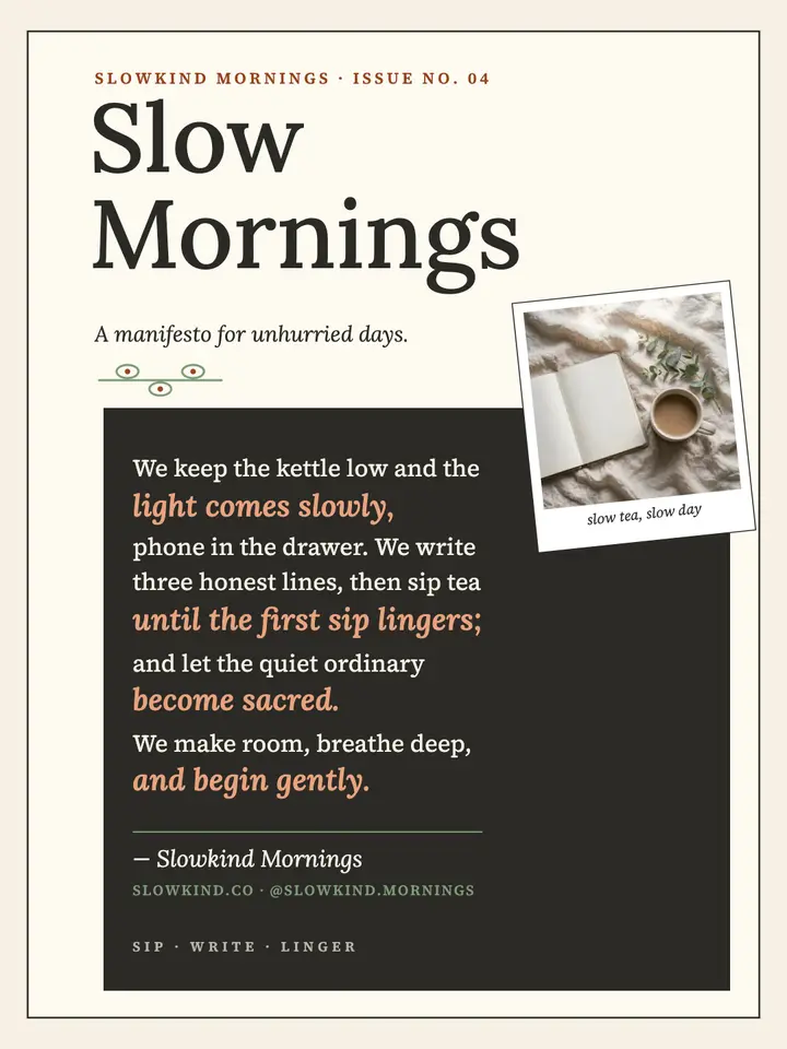 Slowkind slow morning manifesto portrait: slow morning manifesto template