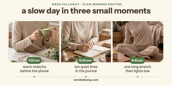 Slow day routine in three moments post: wellness routine post template