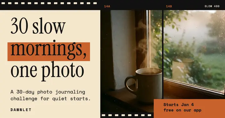 Slow mornings photo journaling challenge, half-frame diptych template