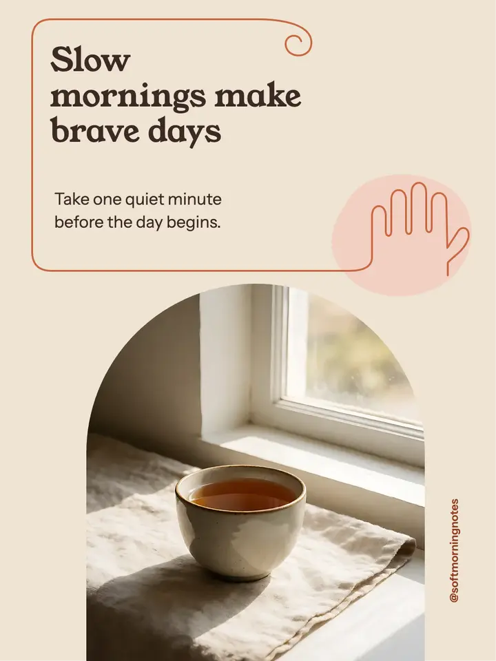 Slow mornings quote, one-line drawing: slow morning quote post template