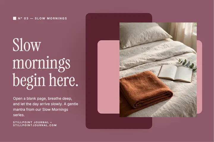 Stillpoint Journal slow mornings postcard: wellness quote postcard template