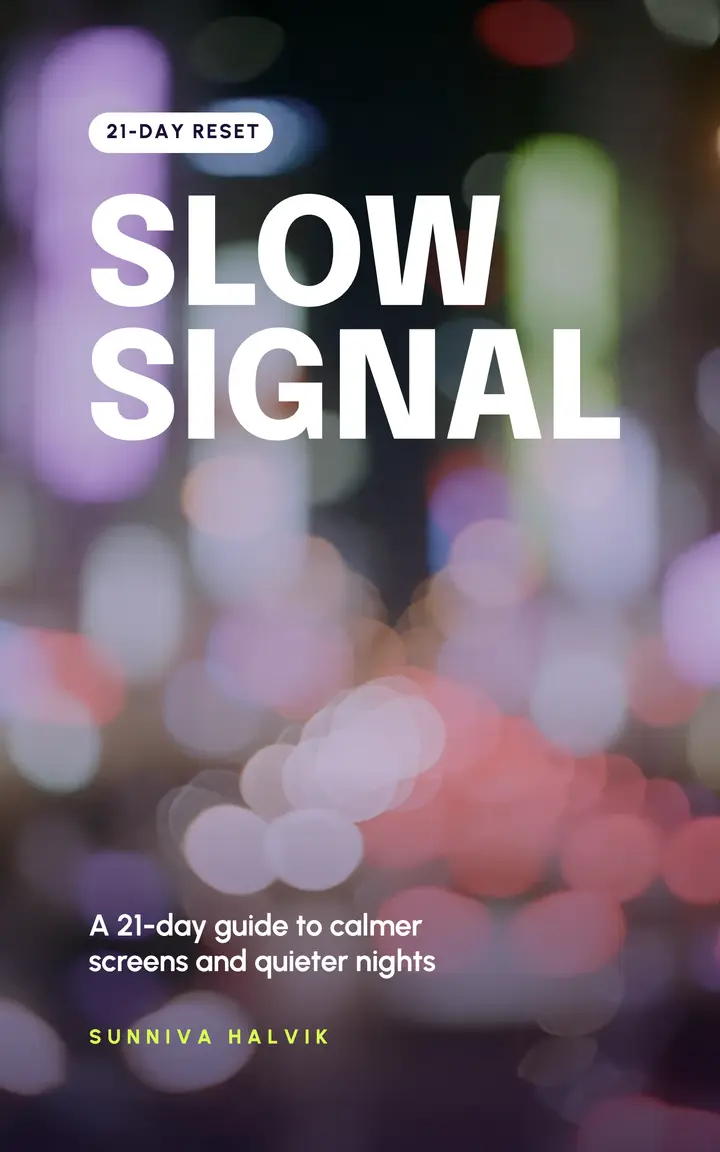 Slow Signal digital detox ebook cover, acid blur template