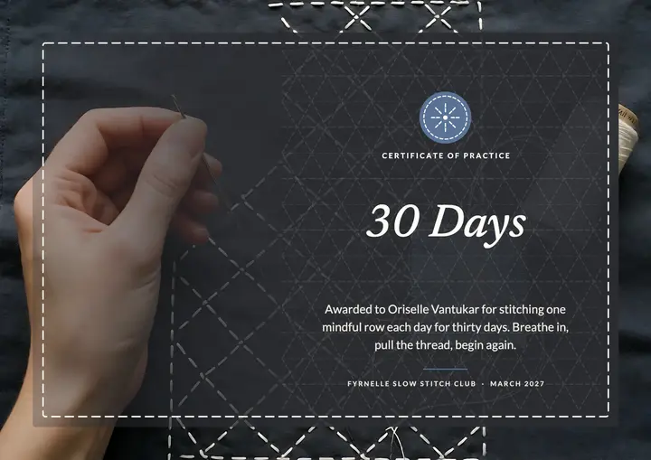 30-day slow stitch certificate, sashiko template