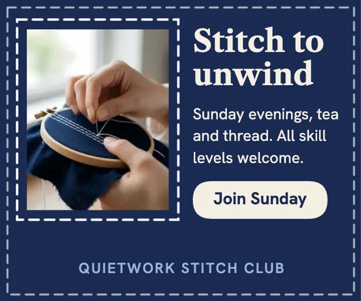 Quietwork Stitch Club Sunday evenings ad template