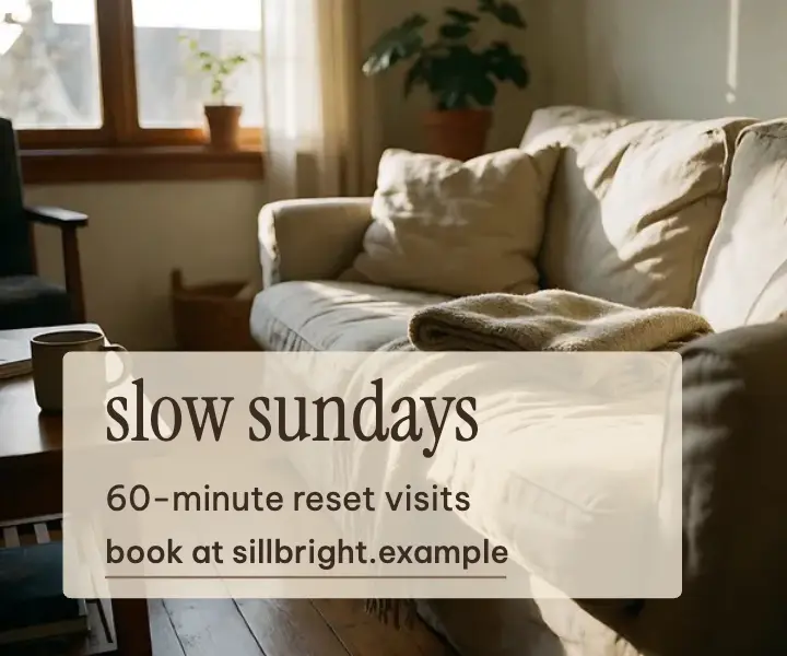 Slow sundays home cleaning ad, ambient realism template