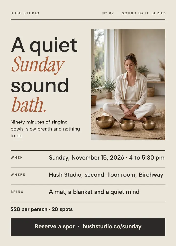Hush Studio sunday sound bath invitation template