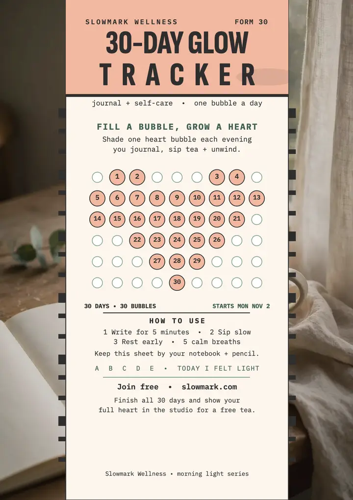 Slowmark 30-day glow tracker bubble flyer template