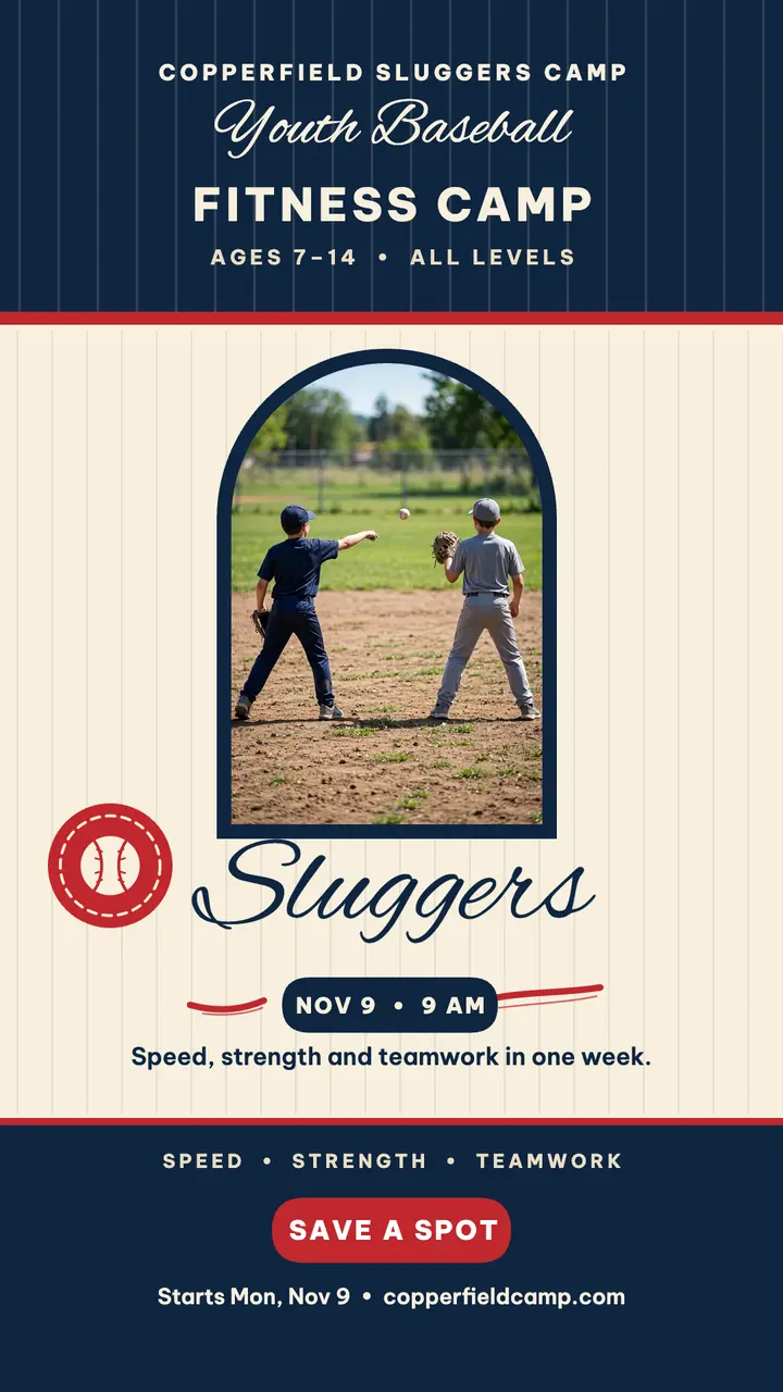 Sluggers youth baseball fitness camp story template