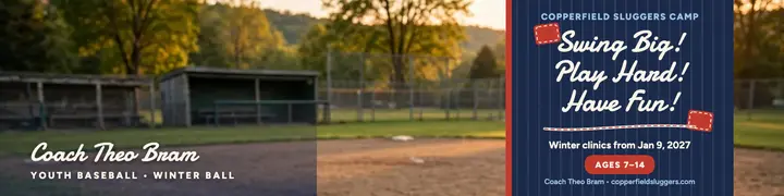 Copperfield Sluggers baseball camp banner: baseball camp linkedin banner template