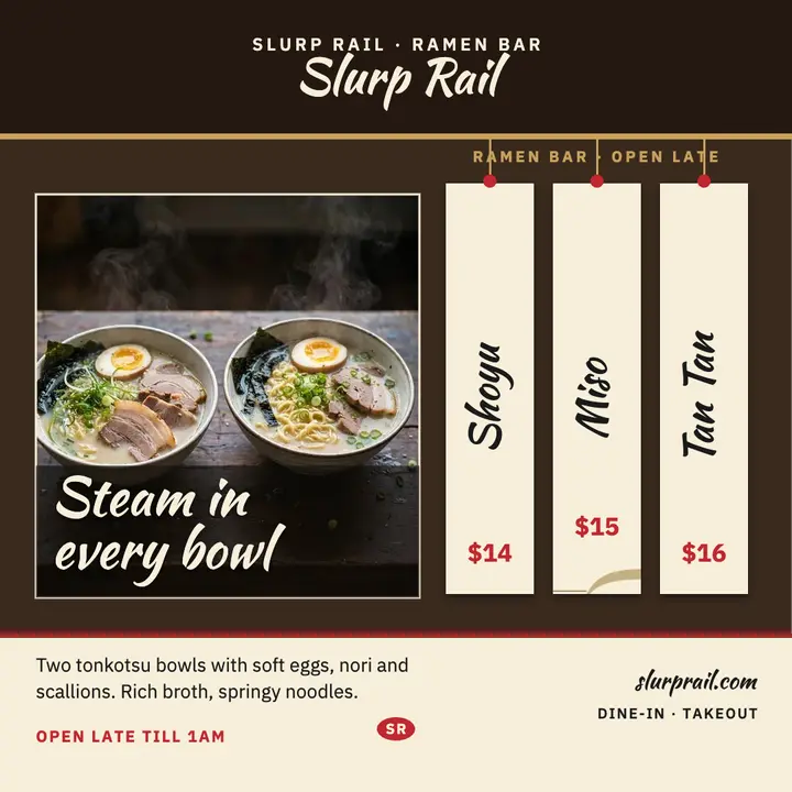 Slurp Rail strip menu post, ramen bowls template