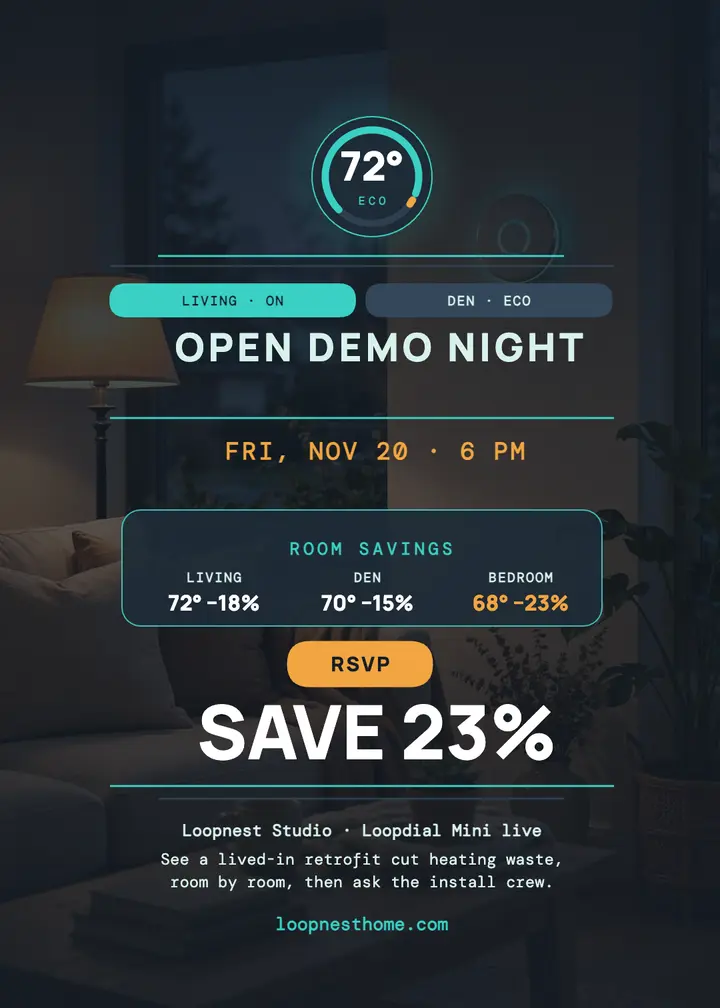 Loopnest Home demo night invite: thermostat demo invite template