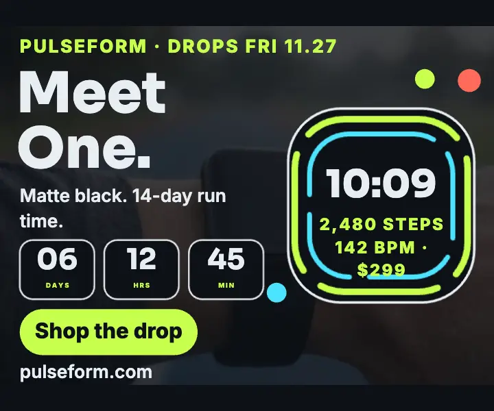 Pulseform One smartwatch drop countdown ad template
