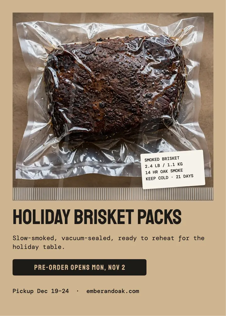 Ember and Oak holiday brisket pre-order card template