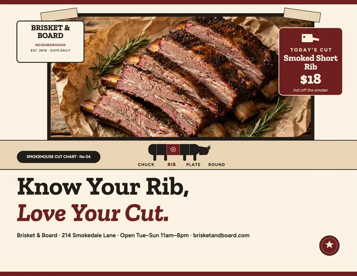 Brisket and Board rib cut chart flyer template