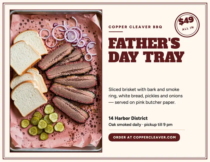 Copper Cleaver BBQ Father's Day tray flyer template