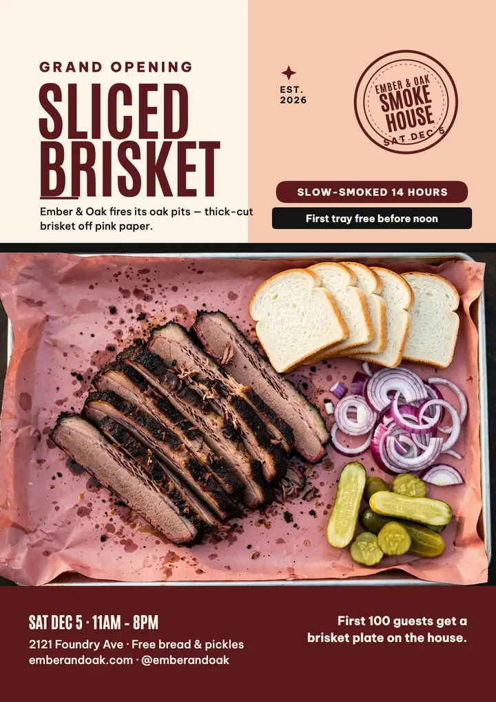 Ember and Oak brisket opening flyer template