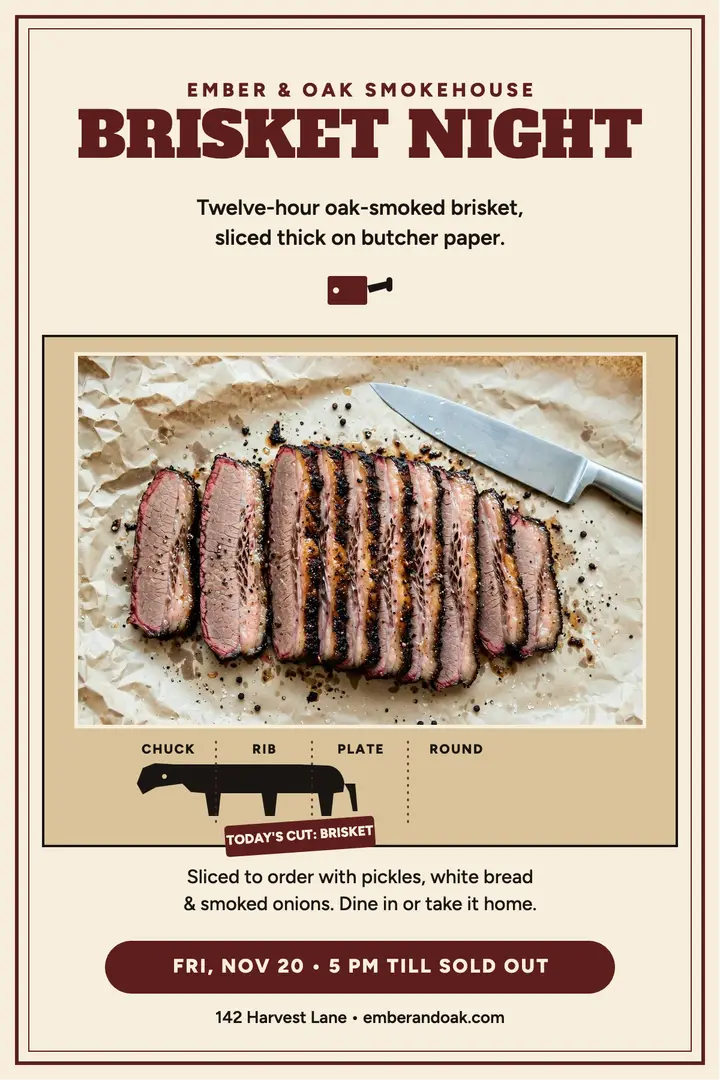 Ember and Oak brisket night poster template