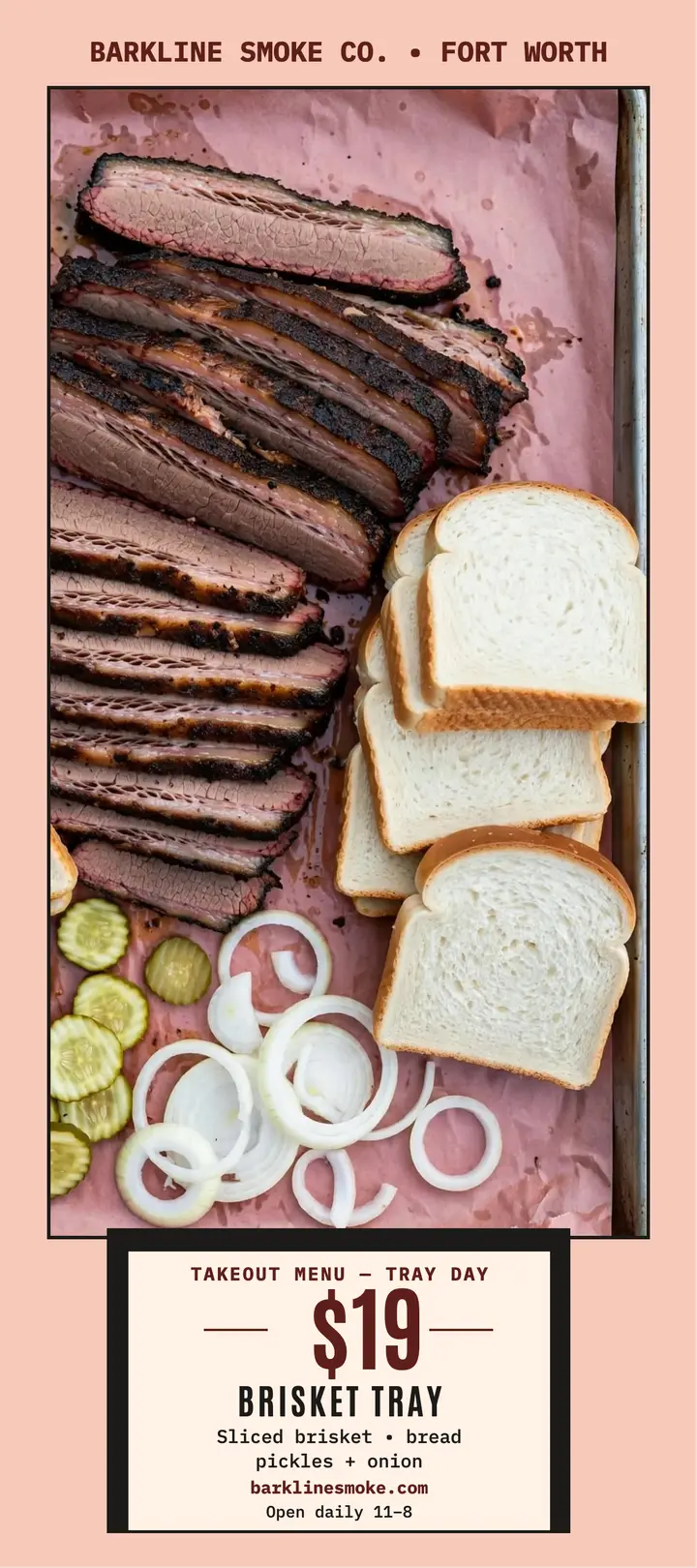 Barkline brisket tray takeout menu template