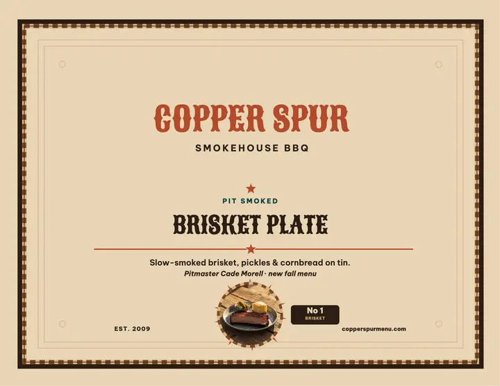 Copper Spur Smokehouse fall menu flyer template