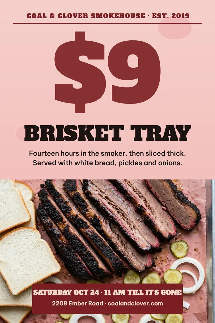 Brisket tray special poster, Coal & Clover Smokehouse template