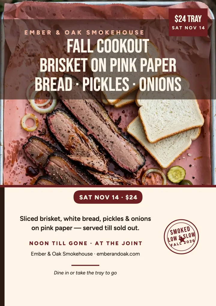 Ember and Oak fall cookout tray flyer template