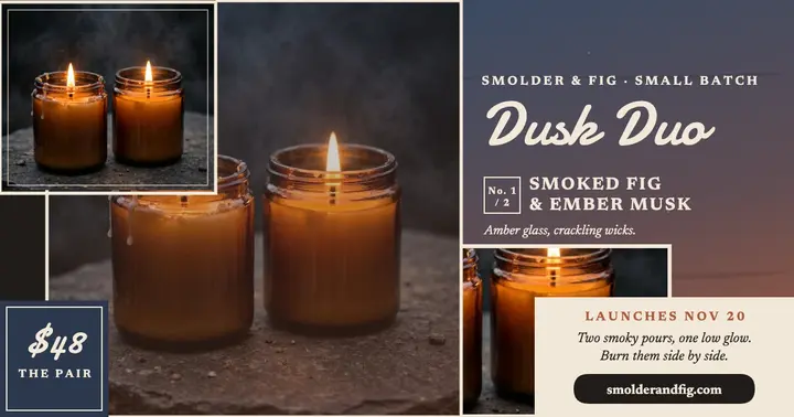 Smolder and Fig smoky candle duo launch template