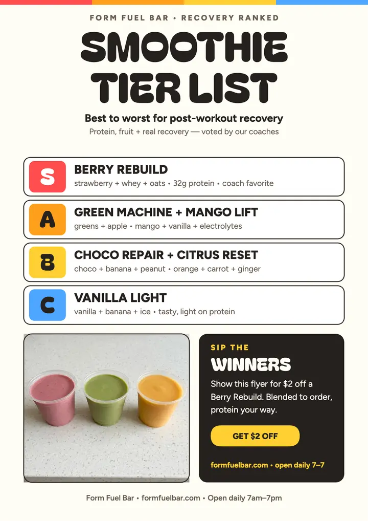 Form Fuel Bar smoothie tier list flyer template