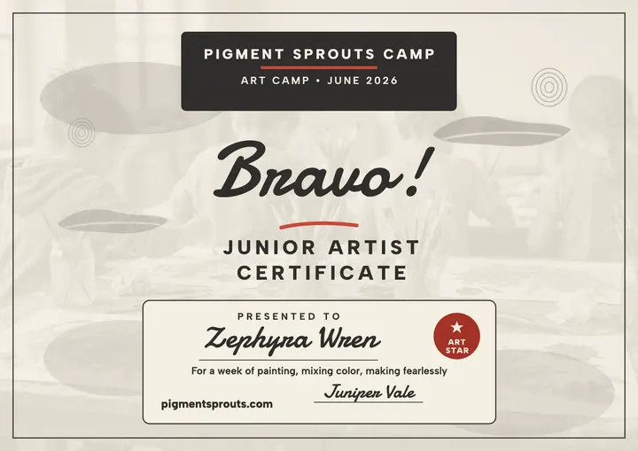 Pigment Sprouts art camp certificate template
