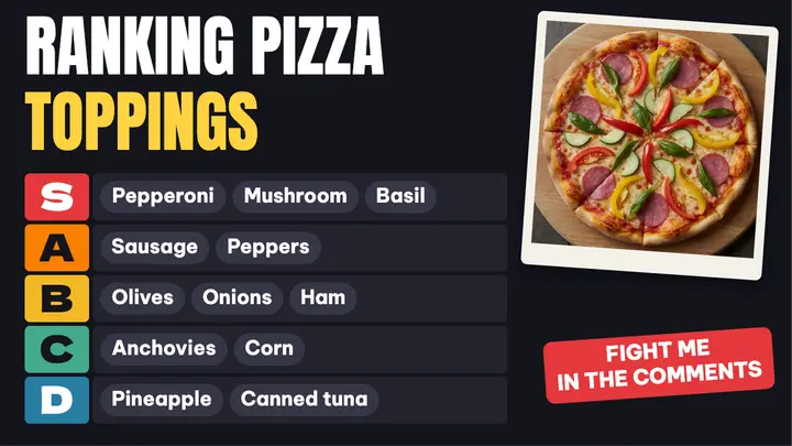 Pizza toppings tier list thumbnail template
