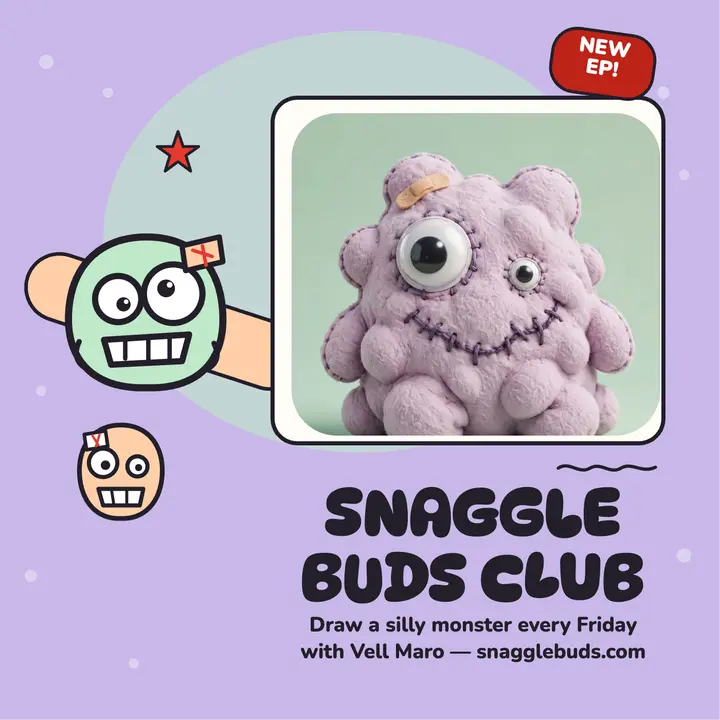Snaggle Buds Club monster podcast cover template