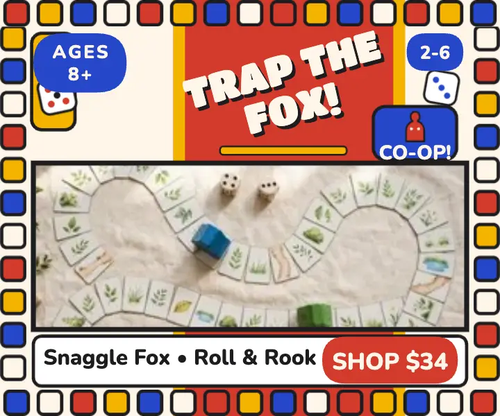 Snaggle Fox co-op board game medium ad: board game shop ad template