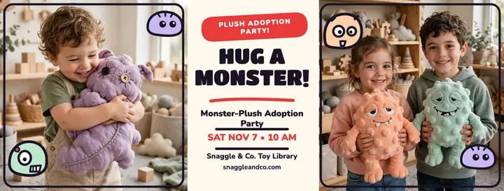 Snaggle monster hug party cover template