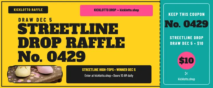 Kicklotto sneaker drop raffle ticket template