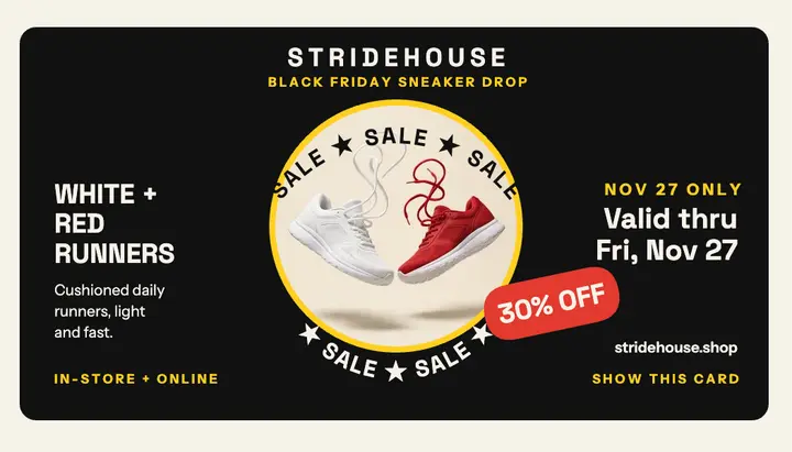 Stridehouse Black Friday sneaker sale card template