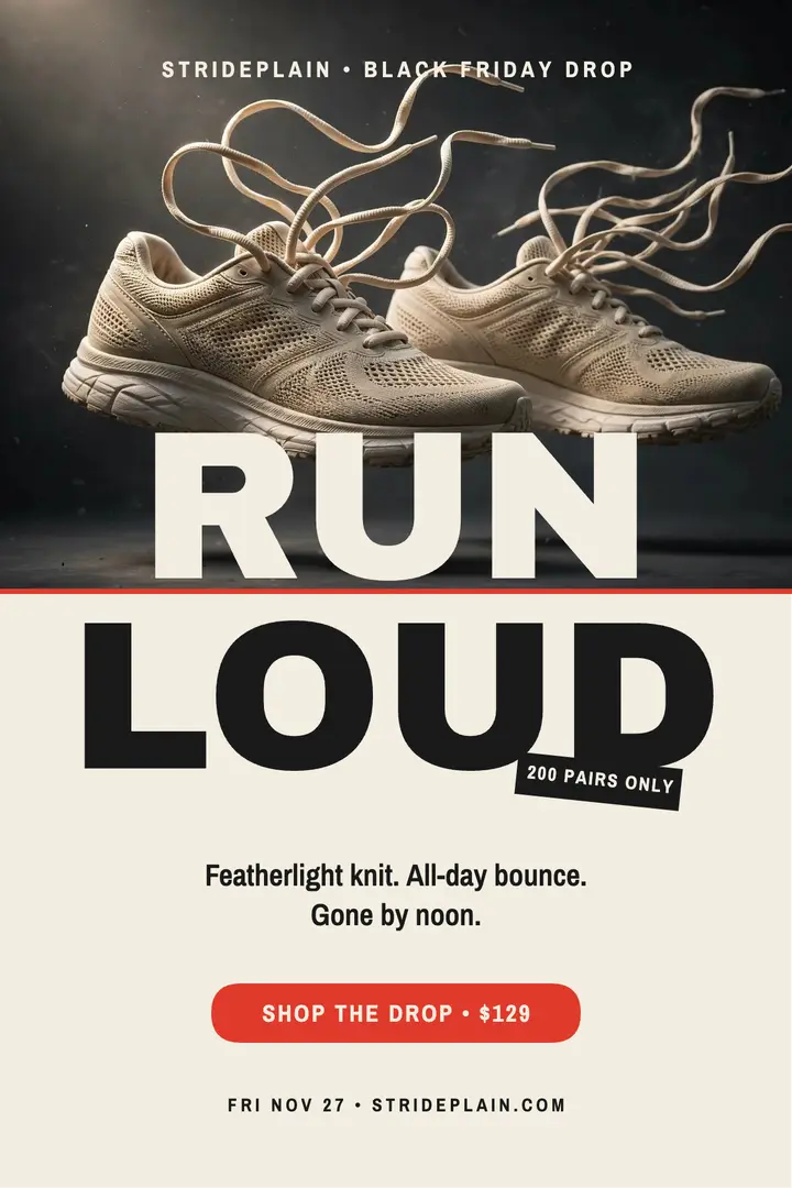 Strideplain sneaker drop seam poster template