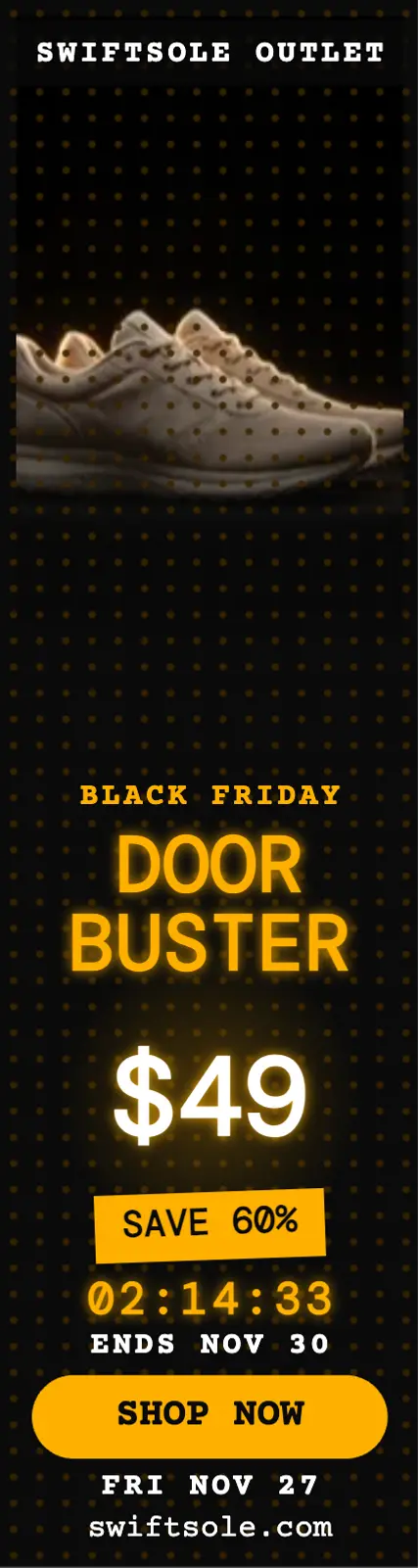 Swiftsole Black Friday doorbuster skyscraper: sneaker sale ad template