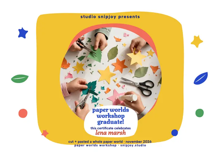 Snipjoy Paper Worlds art certificate template