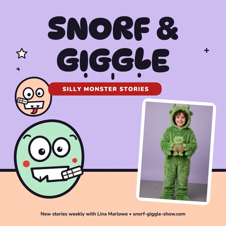 Snorf and Giggle monster stories cover: kids monster podcast cover template