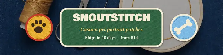Snoutstitch custom pet patches shop banner: etsy shop banner pet patches template