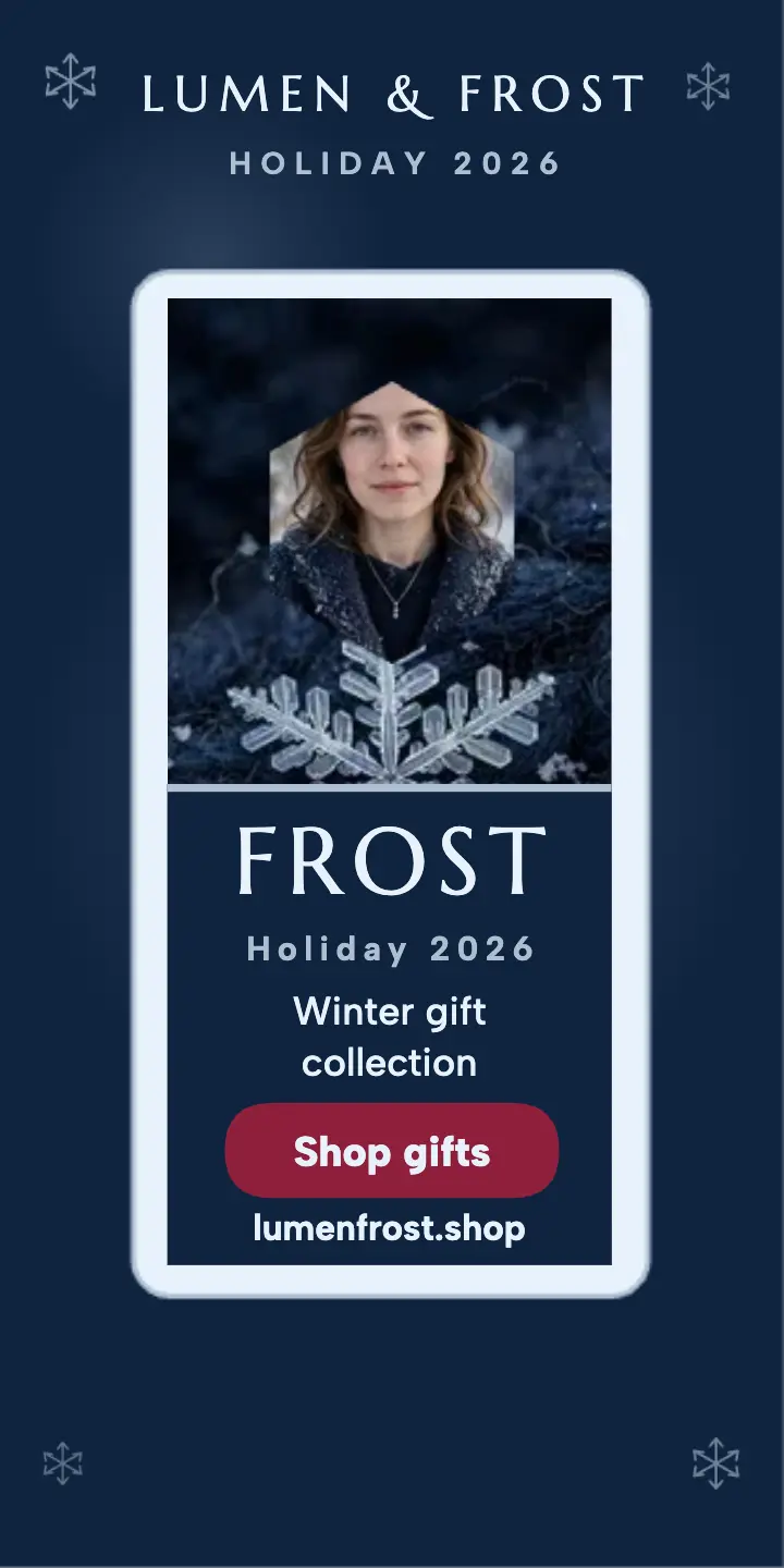 Lumen and Frost snow crystal holiday ad template