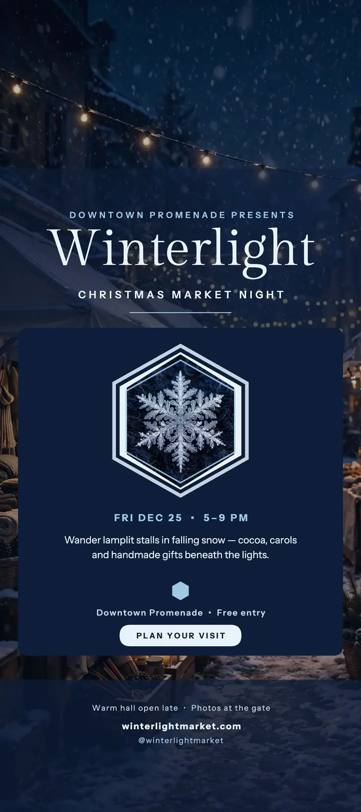 Winterlight Market Christmas night rack card template