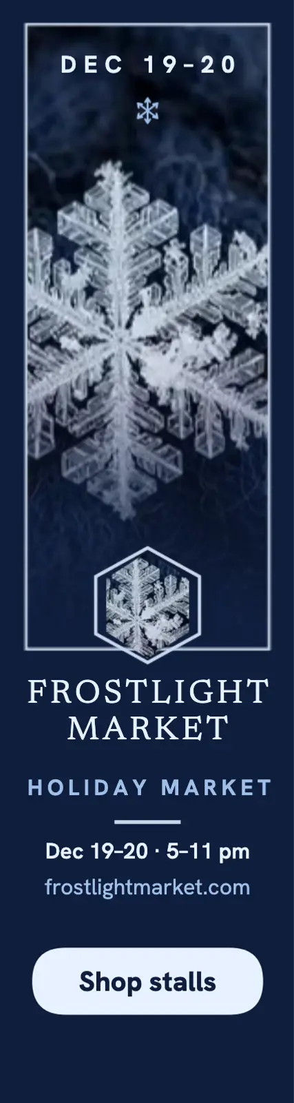 Frostlight Market holiday night skyscraper ad template