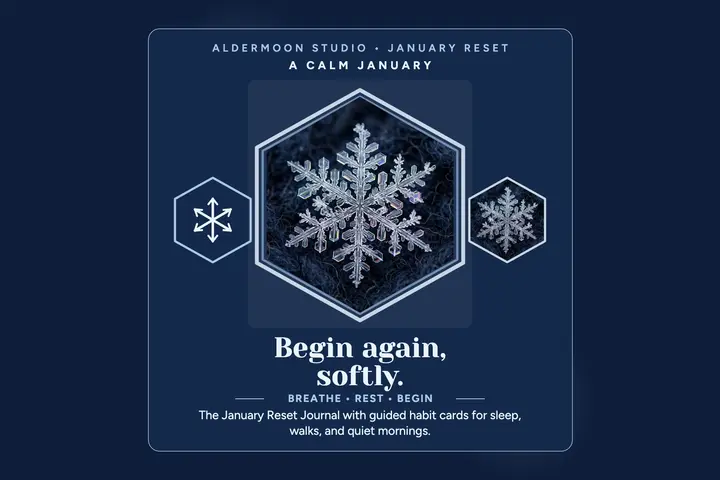 January reset snow crystal postcard: wellness reset postcard template