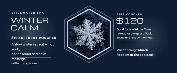 Stillwater Spa Winter Calm gift voucher: spa gift voucher template