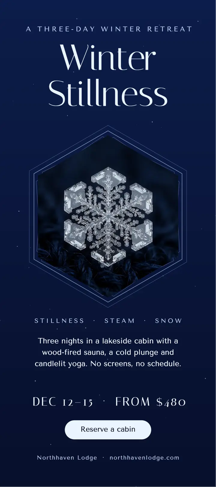 Winter Stillness retreat rack card template