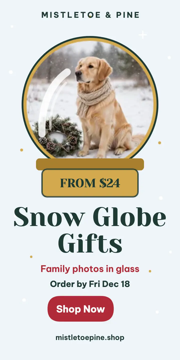 Mistletoe and Pine snow globe ornament ad template